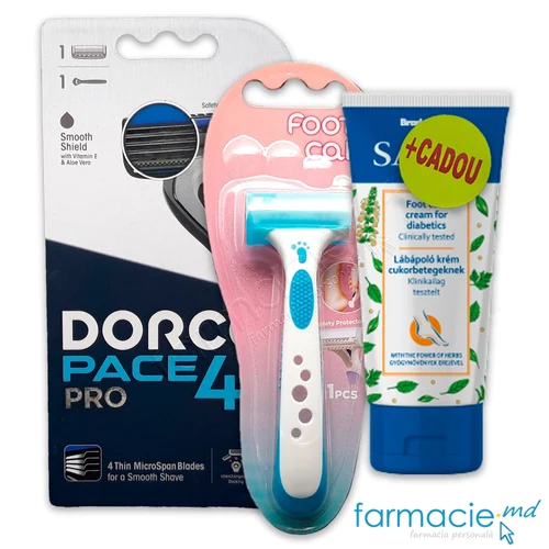 Dorco FoDorco Pace 4 Pro Sistem de ras 4 lame N1 + Dorco Foot Care Razor calcai N1 Cadou