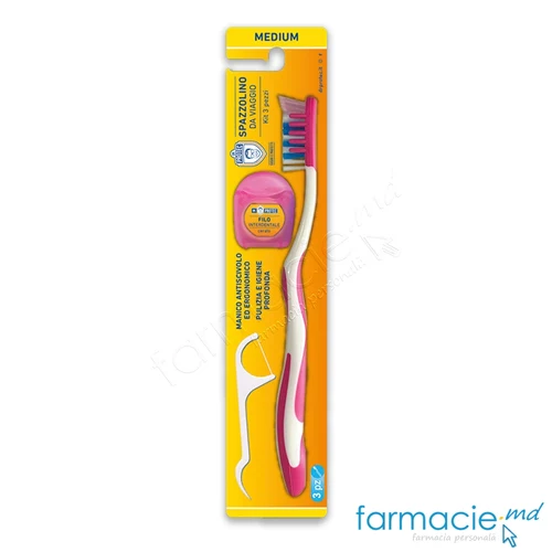 Periuta dinti Medium + Ata dentara + Scobitoare interdentara Travel Set  DR. PROTEC