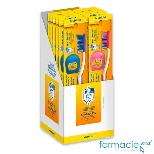 Periuta dinti Medium + Ata dentara + Scobitoare interdentara Travel Set  DR. PROTEC