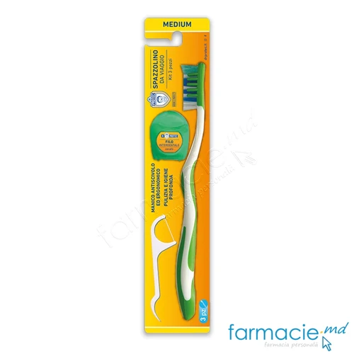 Periuta dinti Medium + Ata dentara + Scobitoare interdentara Travel Set  DR. PROTEC