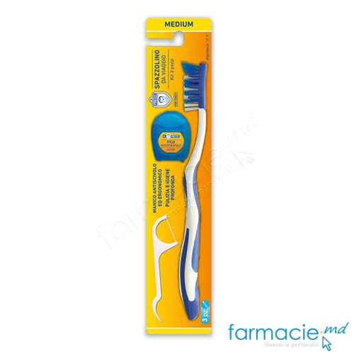 Periuta dinti Medium + Ata dentara + Scobitoare interdentara Travel Set  DR. PROTEC