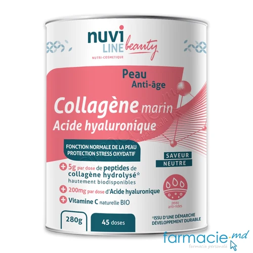 Colagen marin Nuviline Beauty Anti-Age+Acid Hialuronic 40doze x 7g pulbere 280g (ciocolata)