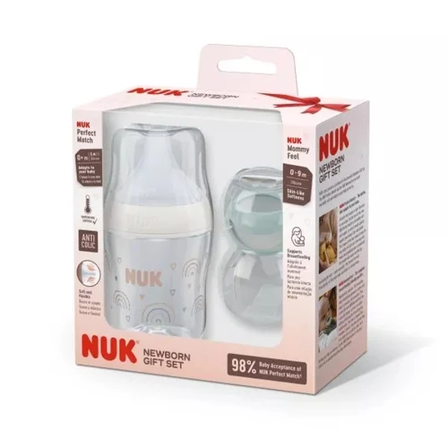 NUK set Newborn (Stilcuta Perfect match 150ml + Suzeta silicon Mommyfeel) 0+ luni