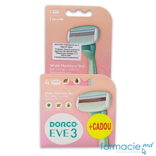 Dorco Eve 3 Sistema ras 3 lame N1 + Dorco Eve 3 Rezerva ras 3 lame N4 femei CADOU