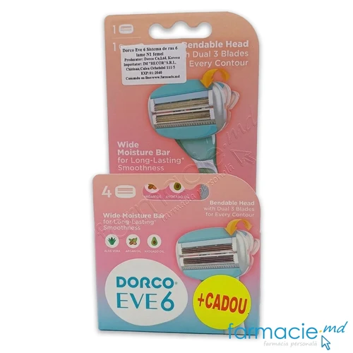 Dorco Eve 6 Sistema ras 6 lame N1 + Dorco Eve 6 Rezerva ras 6 lame N4 femei CADOU
