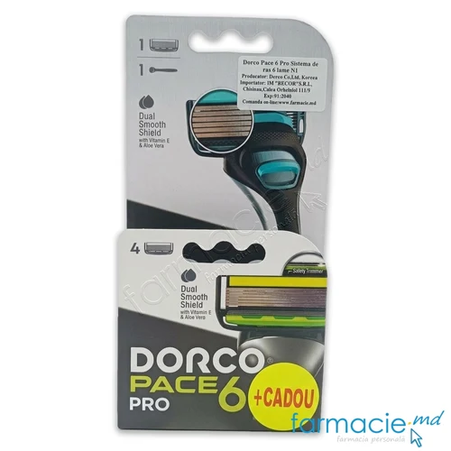 Dorco Pace 6 Pro Sistema ras 6 lame N1 + Dorco Pace 6 Pro Rezerva ras 6 lame N4 CADOU