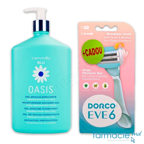 Camomilla Blu Oasis gel dus hidratant 1000ml+Dorco Eve 6 Sistema ras 6 lame N1 femei CADOU