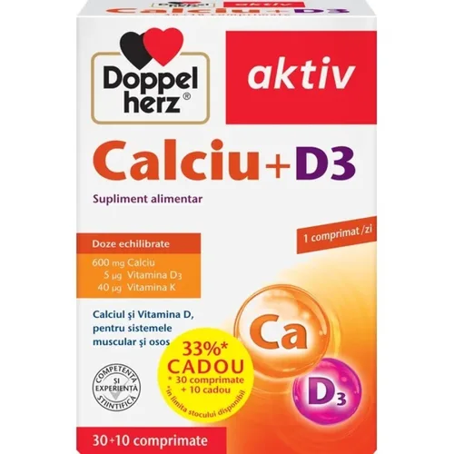 Calciu 600mg+Vit D3 5mkg comp. N30 +10 CADOU Doppelherz