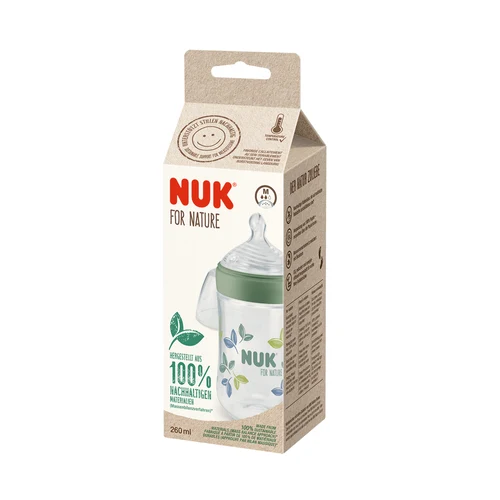 NUK Sticluta Nature plastic 260 ml+tetina silicon 0-6 luni (M)