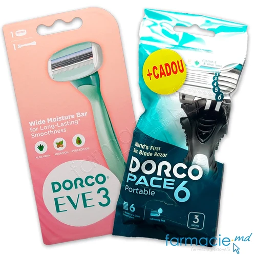Dorco Eve 3 Sistema de ras 3 lame N1 femei+Dorco Pace 6 Razor portabil 6 lame N3 CADOU