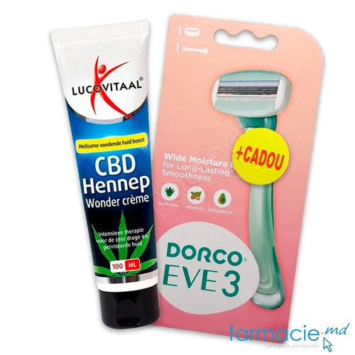 Lucovitaal Crema CBD pentru piele iritata si uscata cu Canabidiol 100ml+Dorco Eve 3 Sistema de ras 3 lame N1 femei CADOU
