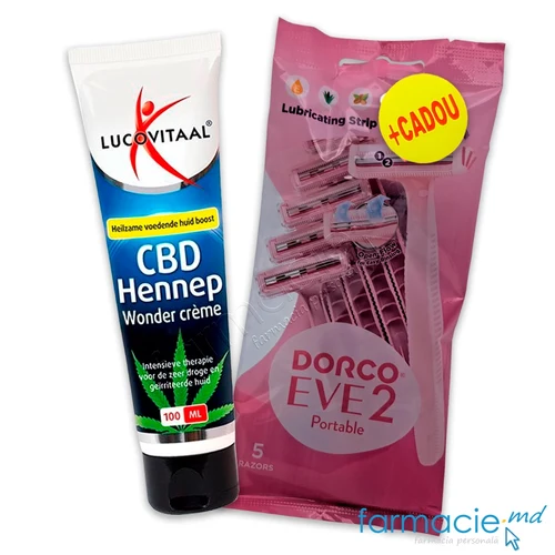 Lucovitaal Crema CBD pentru piele iritata si uscata cu Canabidiol 100ml+Dorco Eve 2 Razor portabil 2 lame N5 femei CADOU